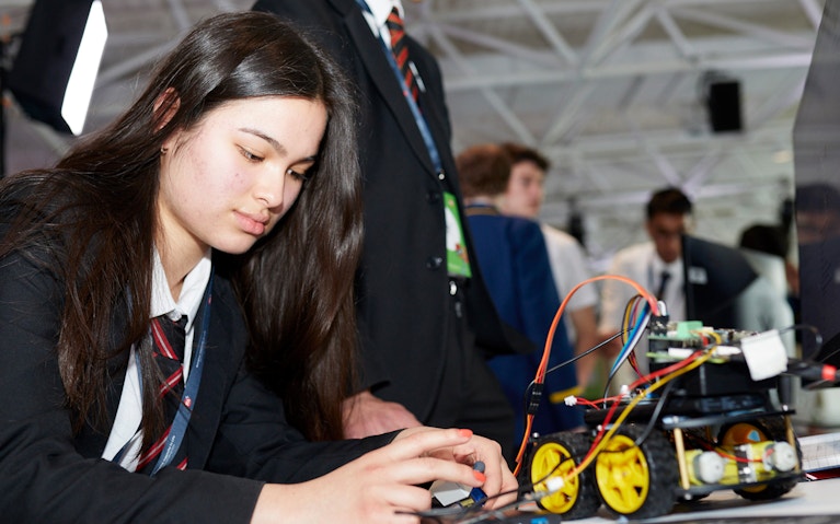 Students using Raspberry Pi devices