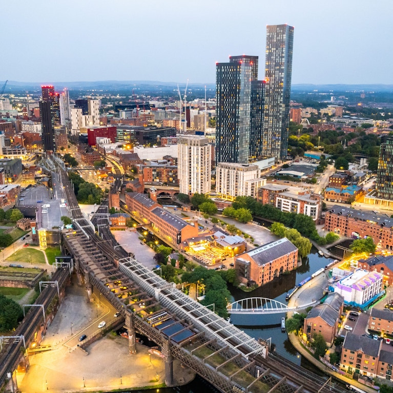 Aerial view of Manchester skyline
